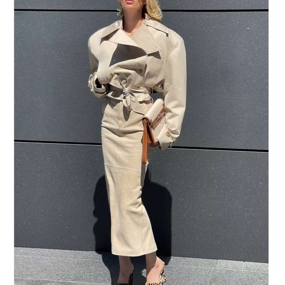 NWT HELSA Oversized Cropped Trench - Chino Khaki - Picture 7 of 14